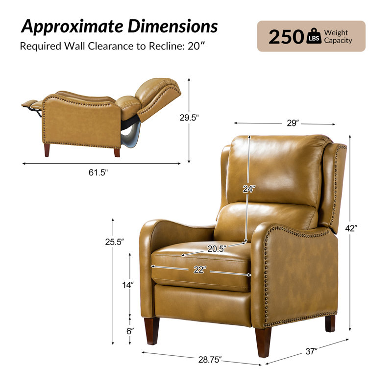 Fauteuil inclinable en cuir véritable de 28,75 po de large Neliyah, Camel