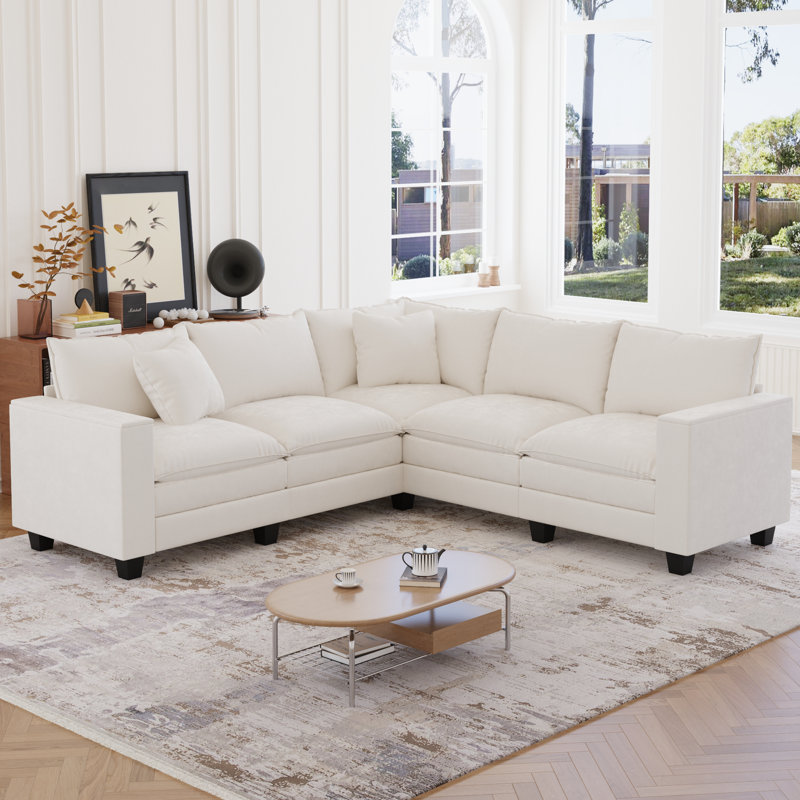 Canapé modulaire moderne avec rangement caché Elara, Chenille beige
