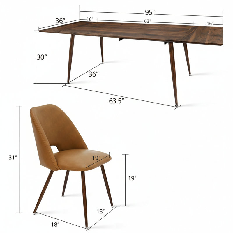 9-Piece Extendable Dining Table Set With Faux Leather Side Chairs, Brown
