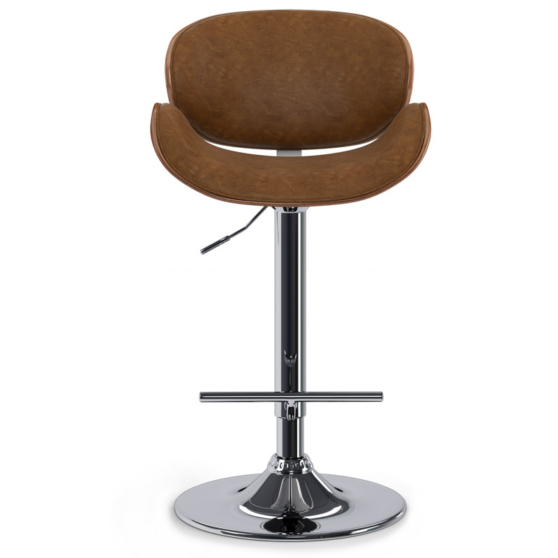 Tabouret de bar moderne pivotant rembourré Marana, Similicuir végétalien - brun clair foncé