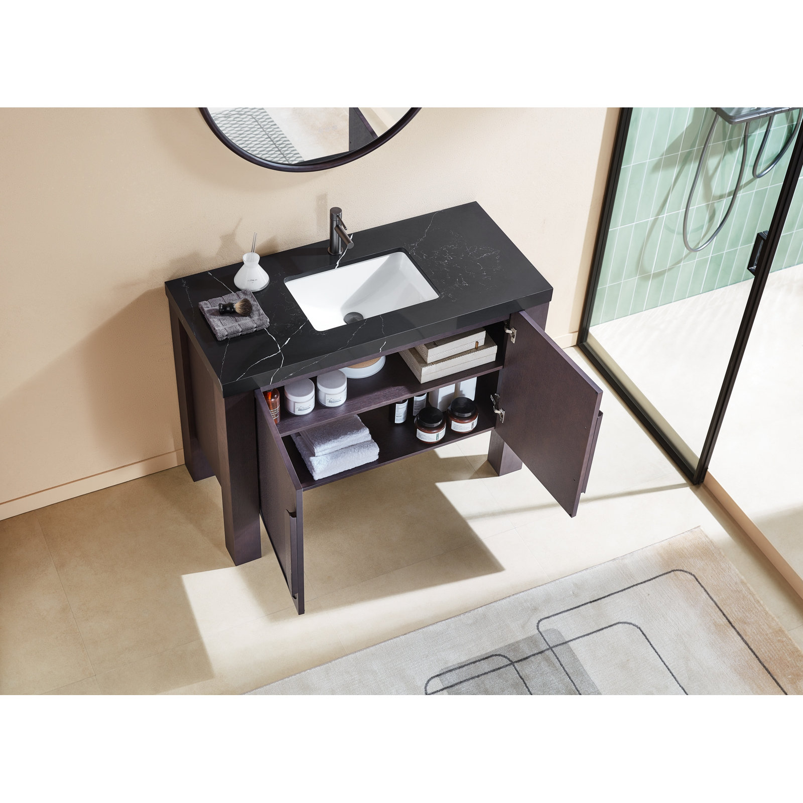 Abella 48" Single Bathroom Vanity , Espresso Oak, Black