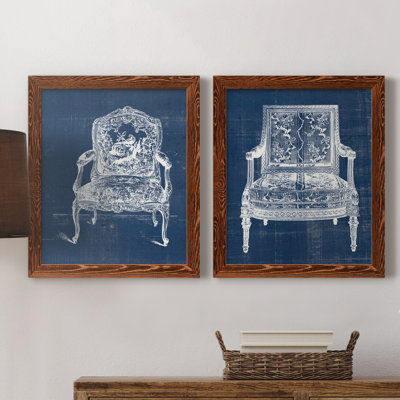 Antique Chair Blueprint V - ensemble de 2 impressions encadrées