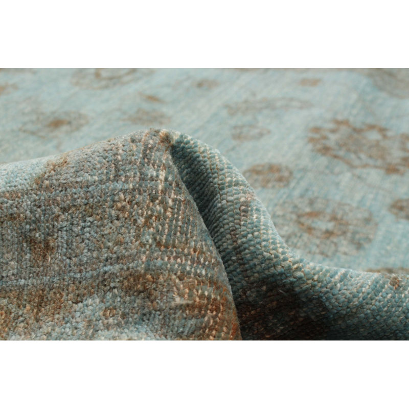Tapis turquoise noué à la main de conception unique 4 pi 8 po x 6 pi 6 po
