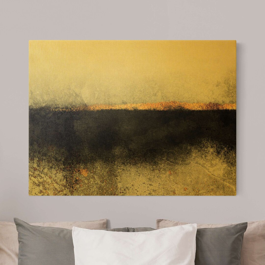 Leinwandbild Gold Abstrakter Goldener Horizont von Elisabeth Fredriksson