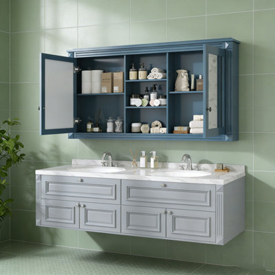 Wall-Mount Mirror Cabinet with Adjustable Shelves