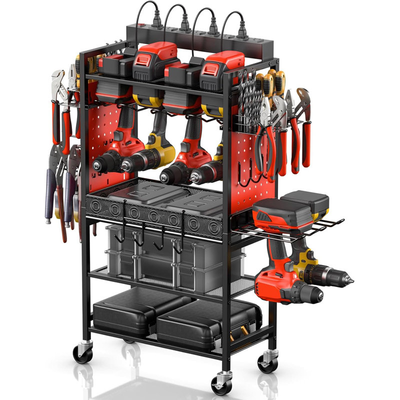 Rolling Tool Cart With Power Strip & Charging Station For Mechanics