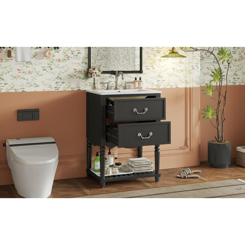 Meuble-lavabo 24 po avec lavabo en céramique, Noir