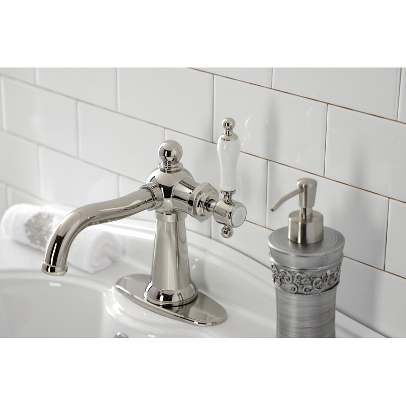 Robinet de salle de bain 1 poignée à fixation sur le comptoir avec poignée escamotable Kingston, Nickel poli, Poignée levier