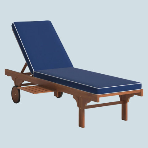 Lounge chair with blue cushion