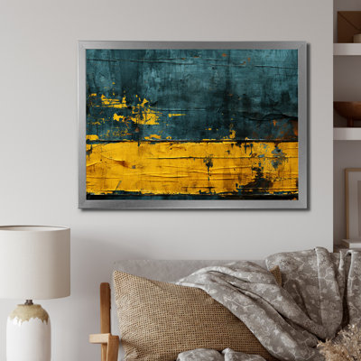 Reproduction d'art sur toile géométrique moderne de l'Ukraine revistée, jaune sur fond sarcelle