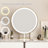 Modern Vanity Table Set w/ LED Mirror & Stool, Saddle Leather Makeup Desk Combo, Stainless Steel , Rock Panel, Storage Drawers for Bedroom Dressing Table-1041191424