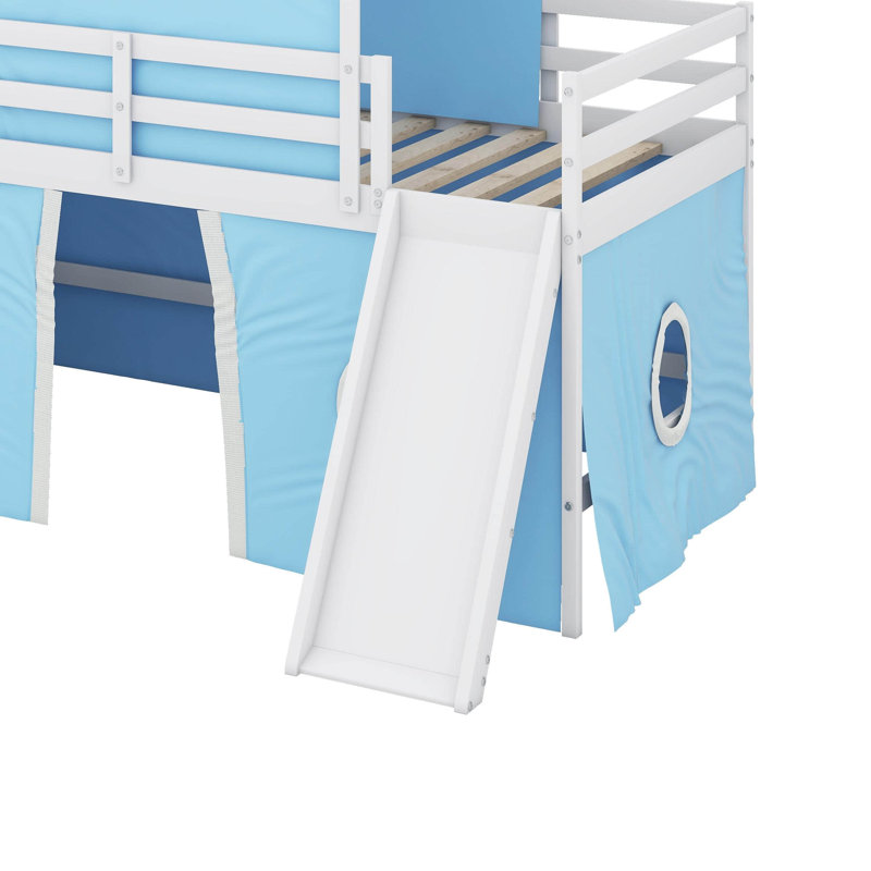 Lit mezzanine simple avec glissade et tour, Bleu