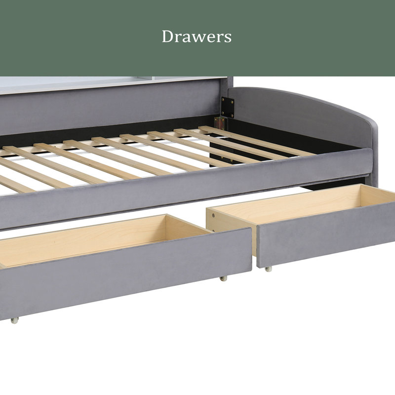Twin Size Upholstered Platform Bed With Storage And Drawers, Gray