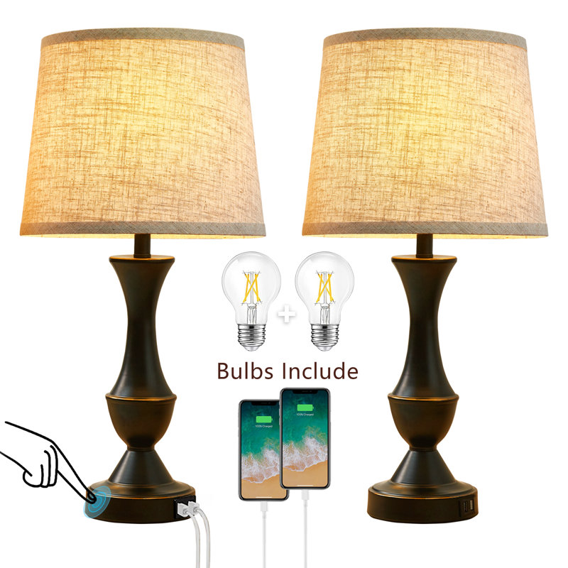 Claresa Traditional Table Lamp Set with 3 Way Dimmable Touch Desk Lamp Classic Industrial Lamp (Bulbs Included), Black, Beige