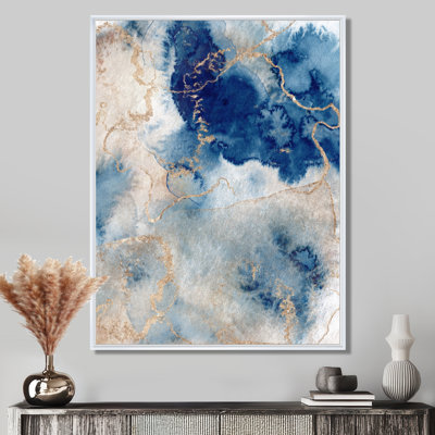 «Blue and Gold Marble Clouds III», art mural abstrait sur toile