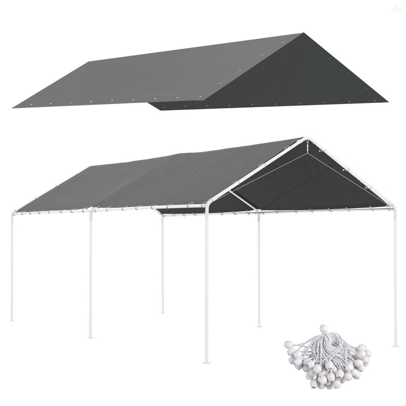 Outsunny 10' X 20' Carport Replacement Top Canopy Cover, UV Resistant And Water Resistant Car Port Portable Garage Tent Cover With Ball Bungee Cords, Dark Gray, Only Cover