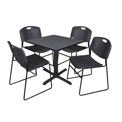 Neyland Cain Square X-Base Breakroom Table & 4 Zeng Stack Chairs