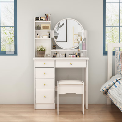 Meuble-lavabo 53,1 po avec tabouret et miroir Litzy
