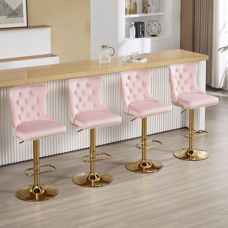 Tabouret de comptoir pivotant à hauteur réglable avec structure en métal, Rose, Doré