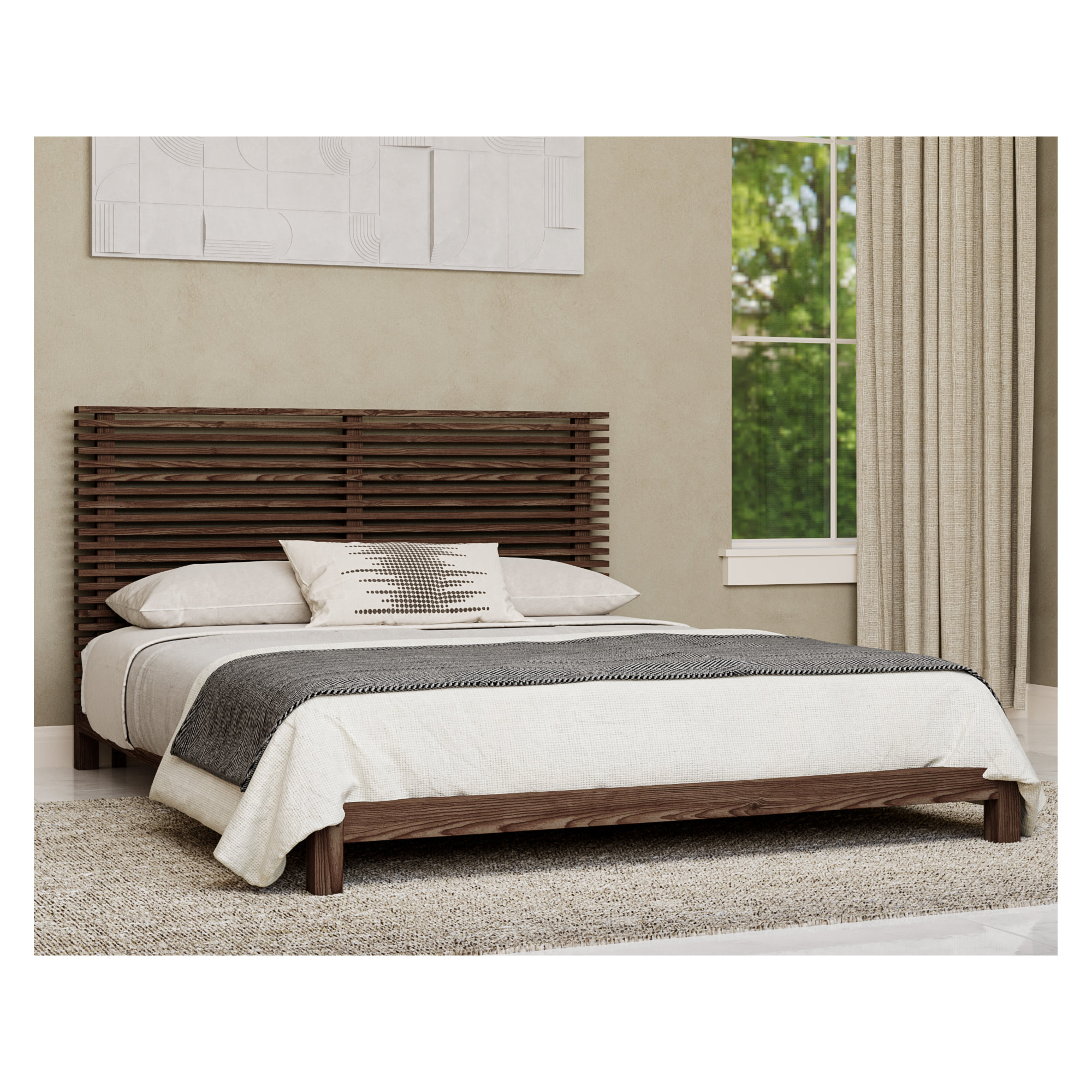 Finnian Solid Wood Bed, Walnut, King