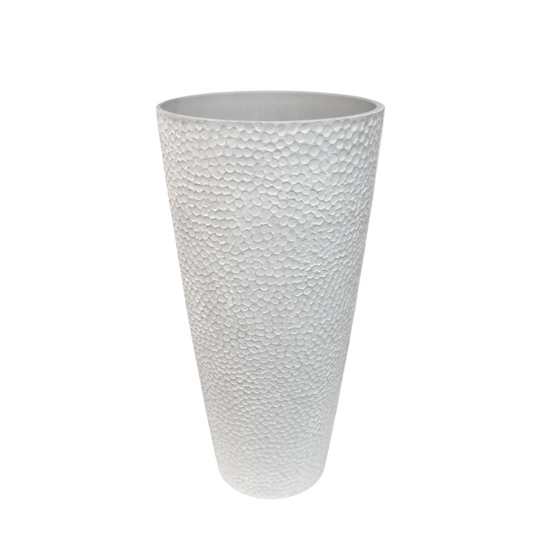 Weathered White Large Round Outdoor Planter with Hammered Texture