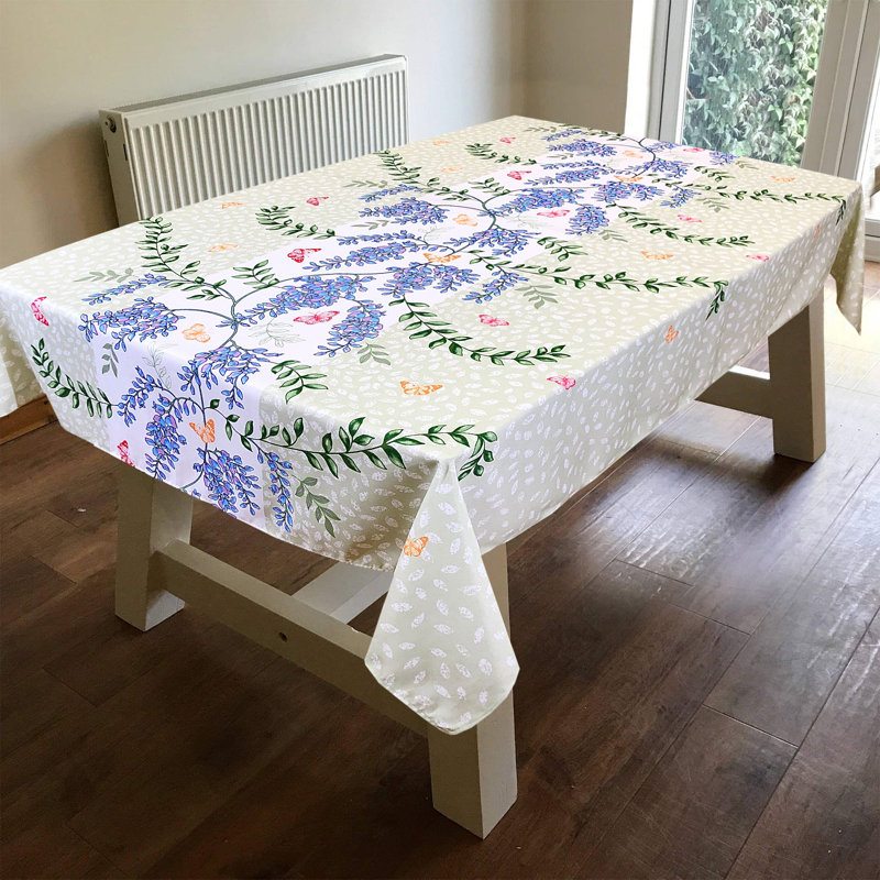 Spring Floral Wisteria Printed Nature Botanic Easy-Care Fabric Tablecloth, 84" x 60"