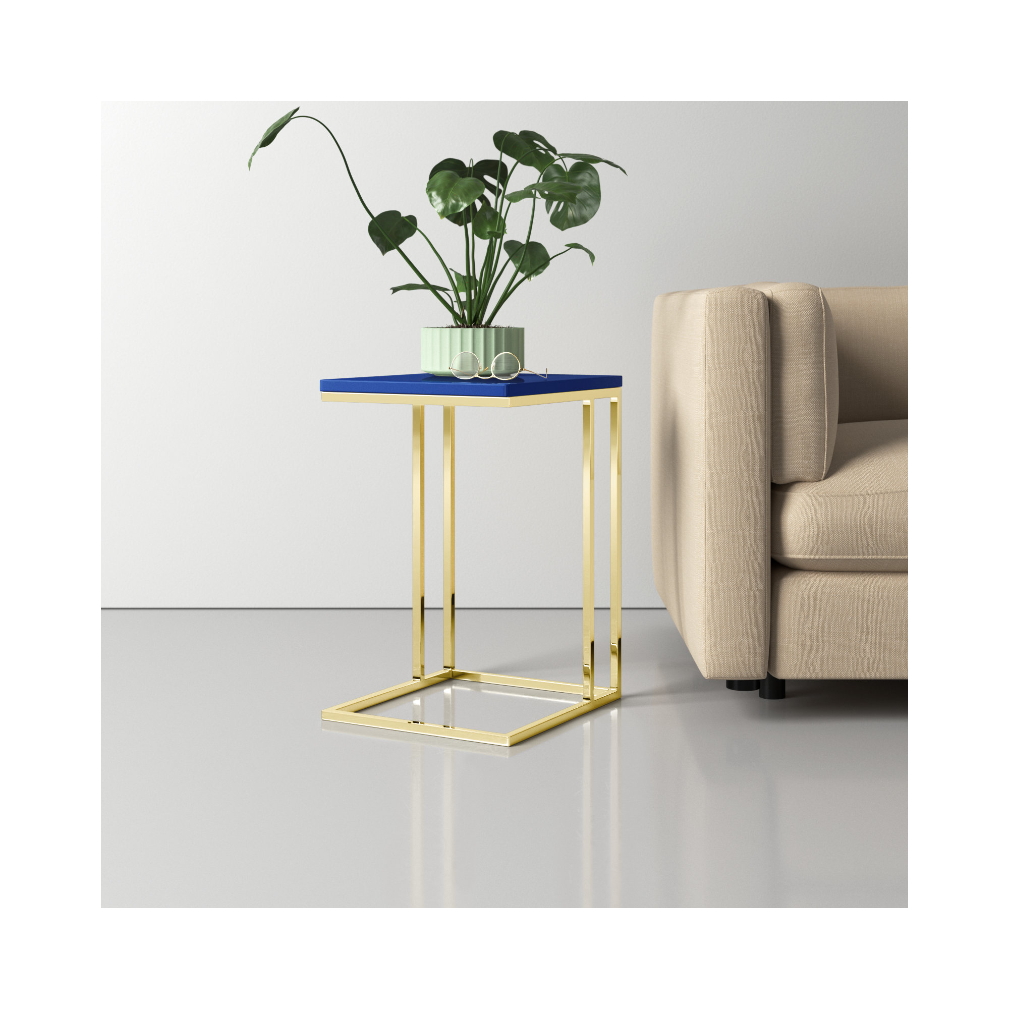 Hampshire End Table, Gold/Navy