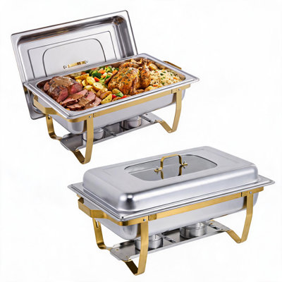 4 Pack Chafing Dish Buffet Set, 11 QT Stainless Steel, Gold
