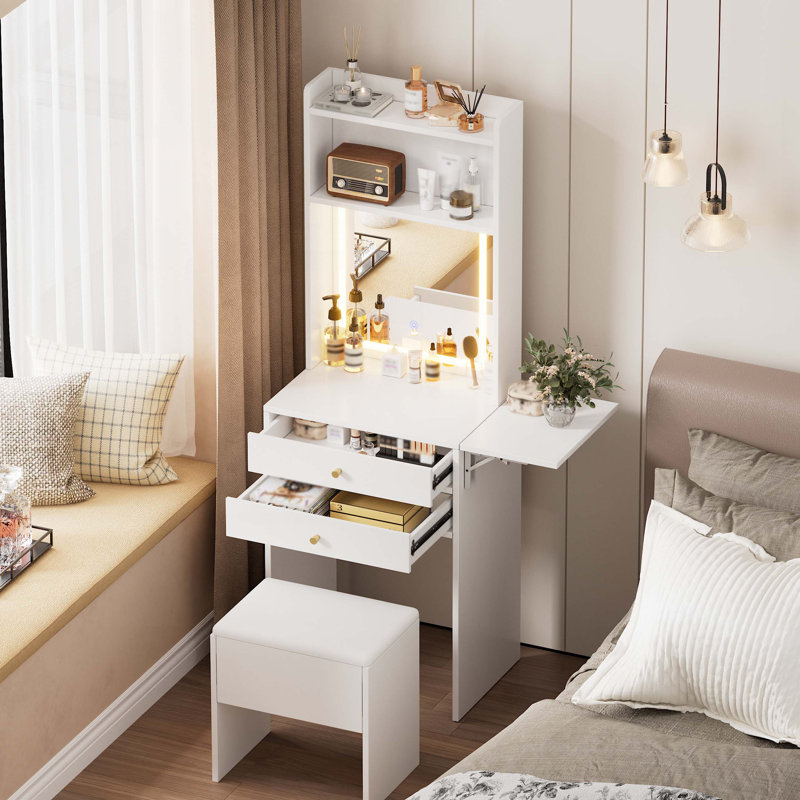Vanity Table Set with 3 Adjustable Lighted Mirror and Storage Chair