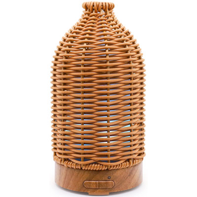 Diffuseur d'huiles essentielles - Diffuseur d'aromathérapie multifonctionnel 7 lumières à DEL changeantes de couleur 100 ml en rotin Facile à nettoyer Convient à la maison, au bureau (brun clair)