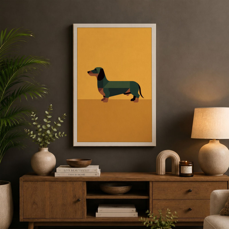 Dachshund Profile Minimalist - Wrapped Canvas, 24x16 - 61.0 x 40.6 cm, Terracotta Border
