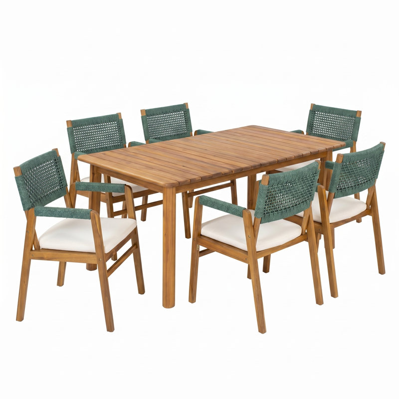 Ensemble de salle à manger d'extérieur en bois d'acacia Brendalyn, Corde verte / teck
