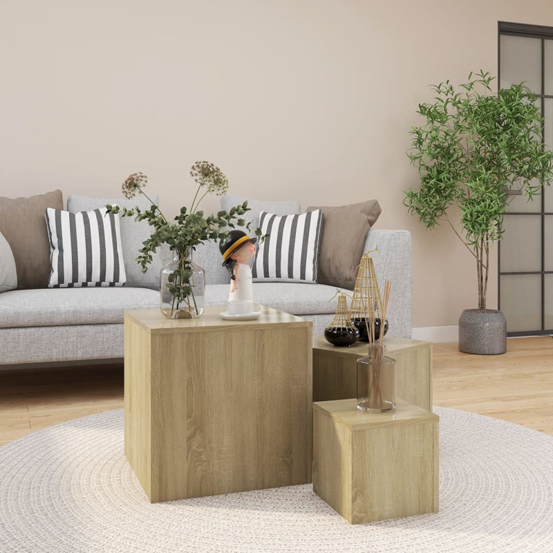 Gobind Block Nesting Tables, Sonoma Oak, Sonoma Oak