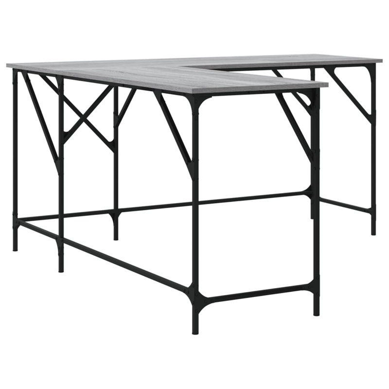 Aaina L-Shaped Metal Base Writing Desk, Grey Sonoma