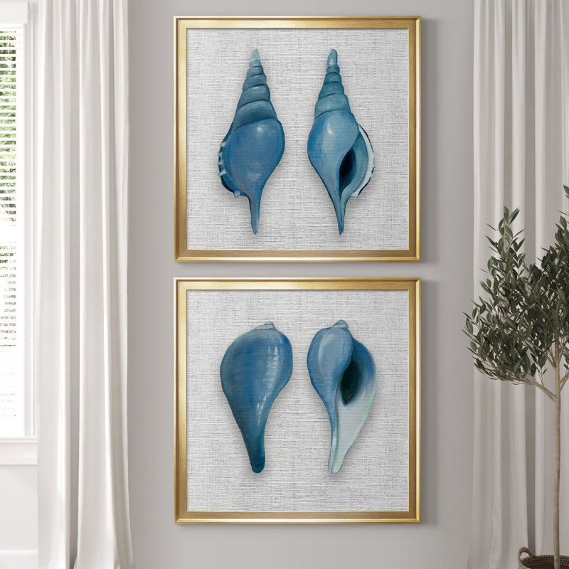 «By the Sea Front I», ensemble de 2 reproductions d'art encadrées, H 26,5 po x l 53 po x P 1,5 po, Toile encadrée dorée