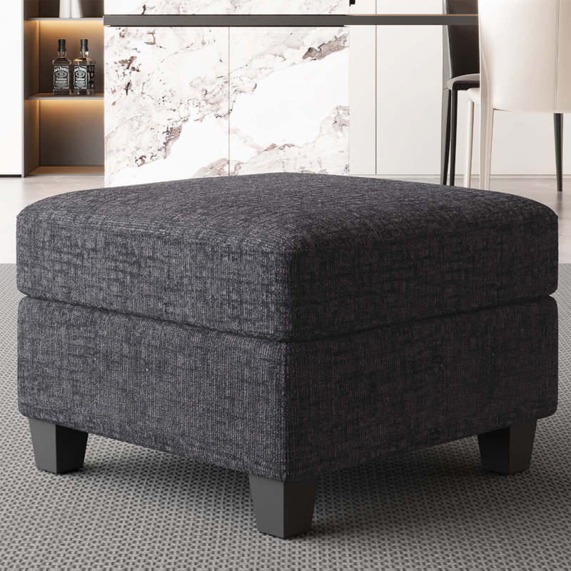 Aurora Chenille Storage Ottoman, Footstool Module Part for Chenille Sectional Sofa, Black