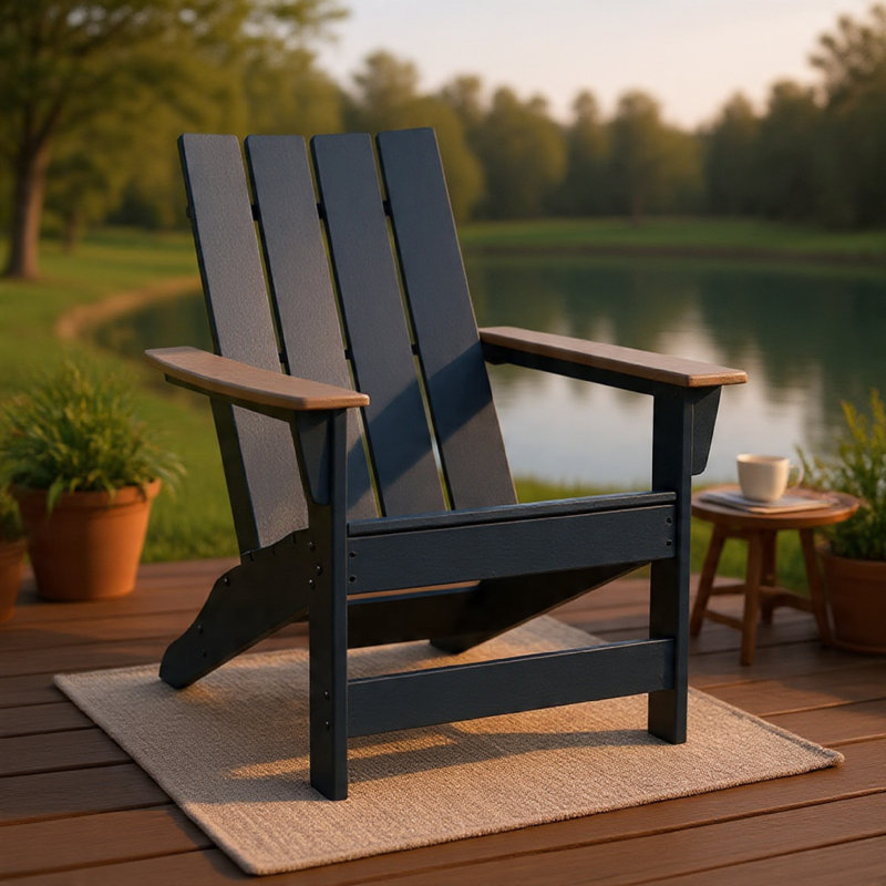 Chaise Adirondack d'extérieur Eina avec accoudoirs en bois flotté, bleu marine