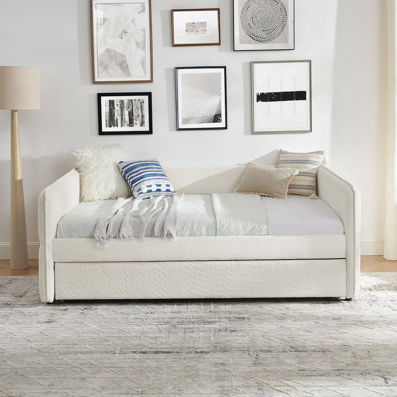 Lit de jour avec canapé-lit rembourré capitonné, taille double, tissu velours, beige (83 po x 58,5 po x 29,5 po)