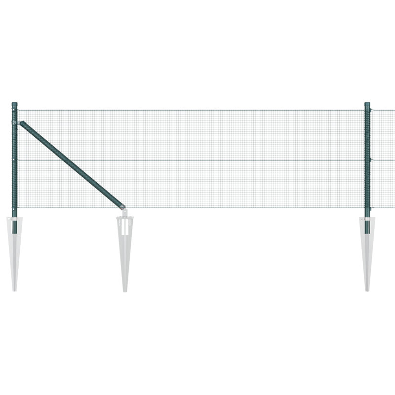 Welded Wire Fence With 13 Spike PostsSteel, Green, 80cm H x 1000cm W