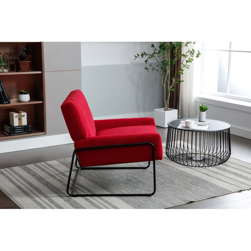 Fauteuil moderne incliné avec structure en métal, Velours rouge