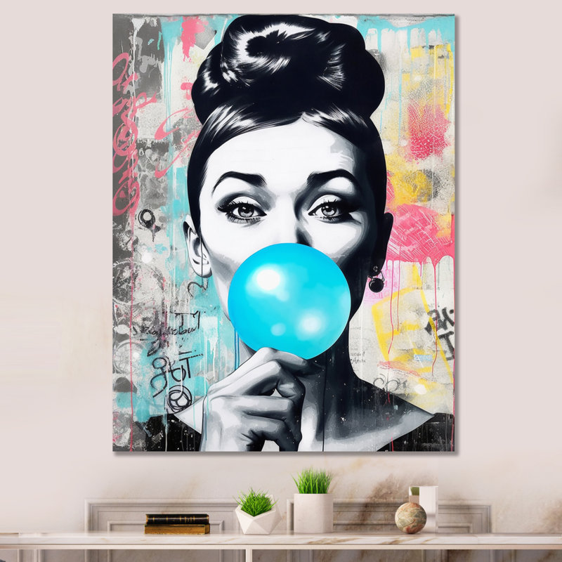 Blue Bubble Gum - Print on Canvas, 44" H x 34" W, No Frame, Wrapped Canvas
