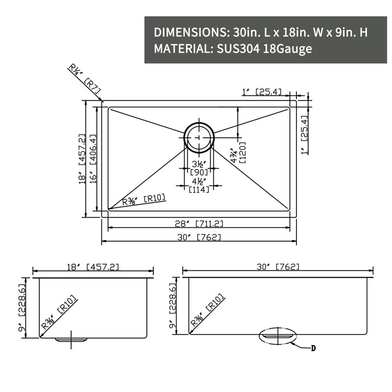 SOUEEUM 18'' W Single Bowl Stainless Steel Undermount Kitchen Sink 0