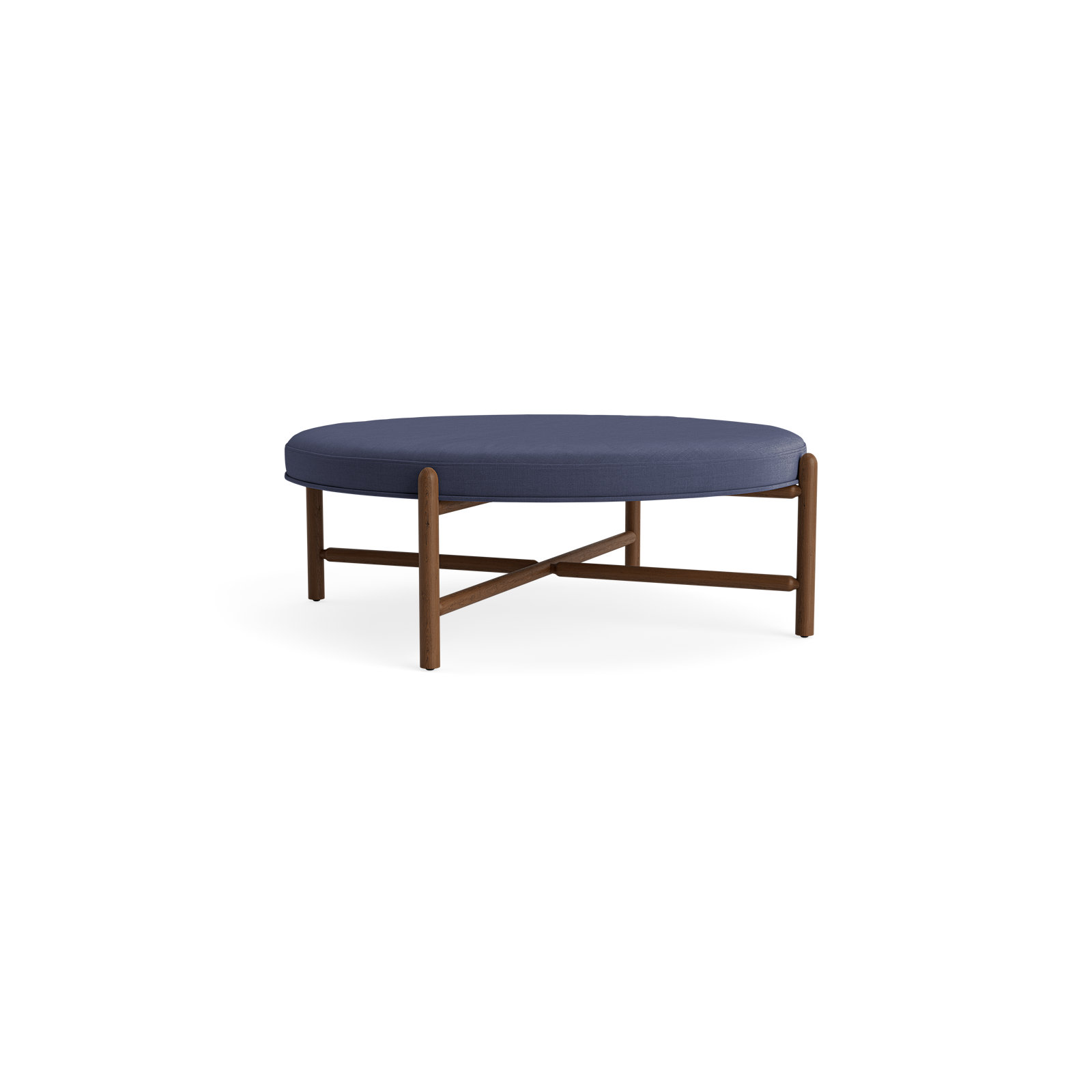 Vane 48" Round Ottoman, Navy, Walnut