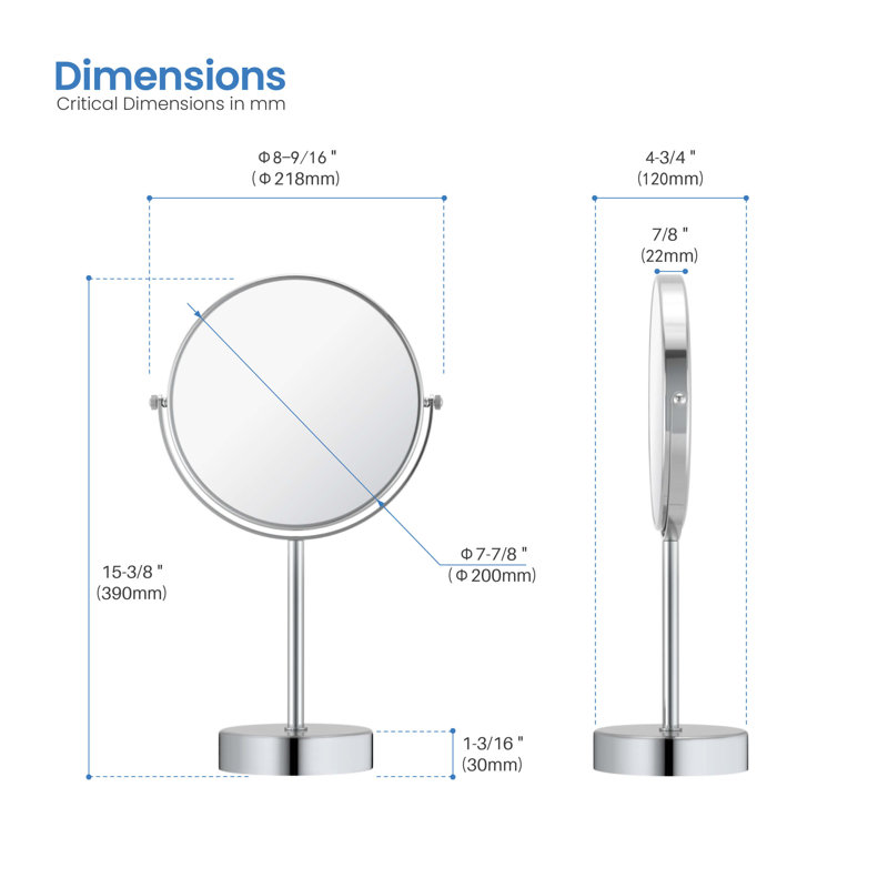 Circular Free Standing Magnifying Make Up Mirror, Chrome