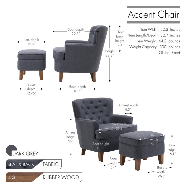 Arrison Upholstered Armchair, Dark Gray Polyester Blend