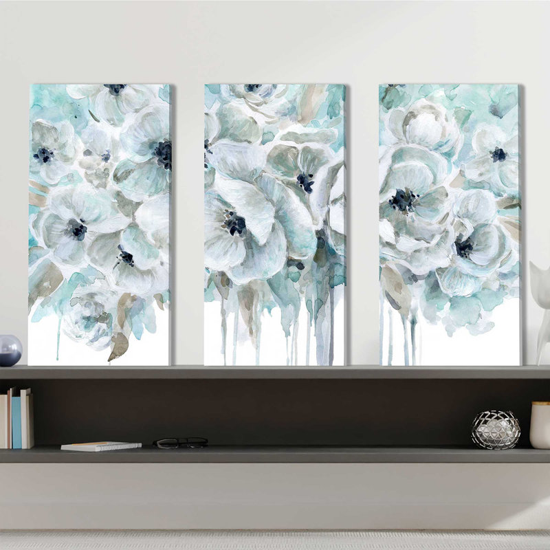 "Teal Harmony II", ensemble de 3 impressions sur toile