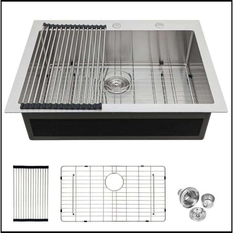 Évier de cuisine 33 po x 22 po à cuve simple encastrable en acier inoxydable de calibre 16