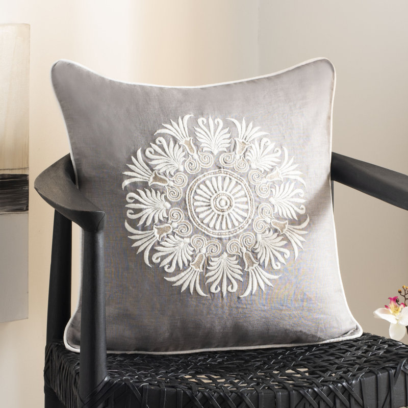 Embroidered Feather Throw Pillow