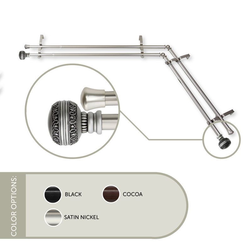 Tringle à rideaux d'angle pour fenêtre double, L 48 po x l 84 po, Nickel satiné