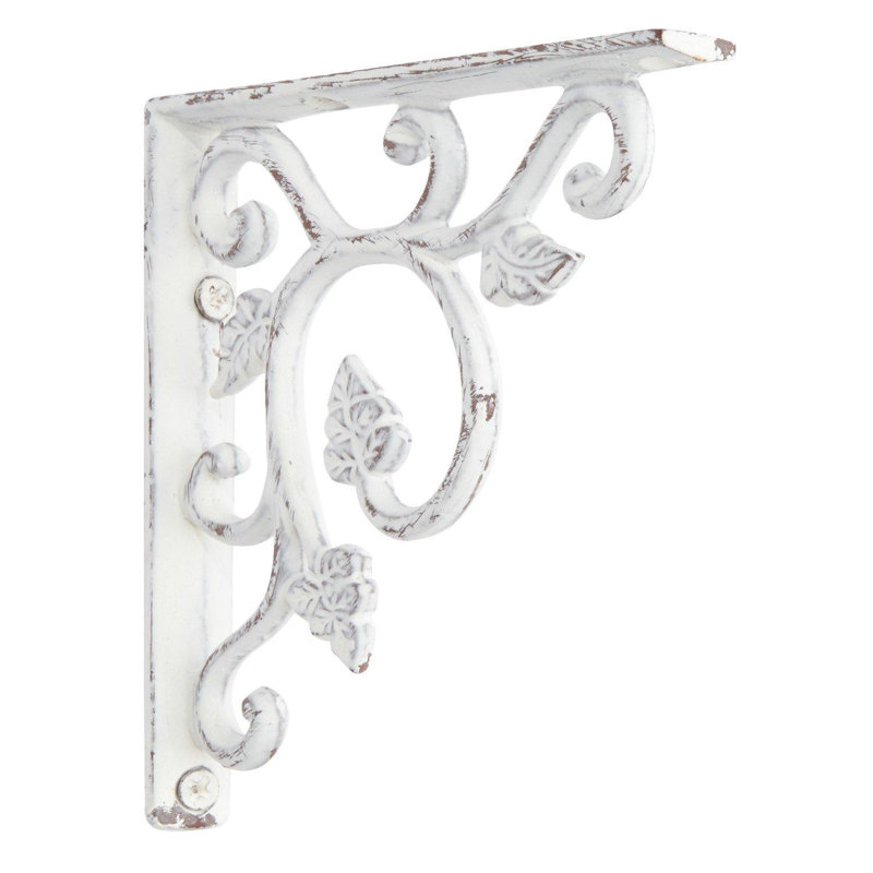 Grape Leaves Iron Shelf Bracket, White, 4.5" H x 4.38" W x 0.5" D